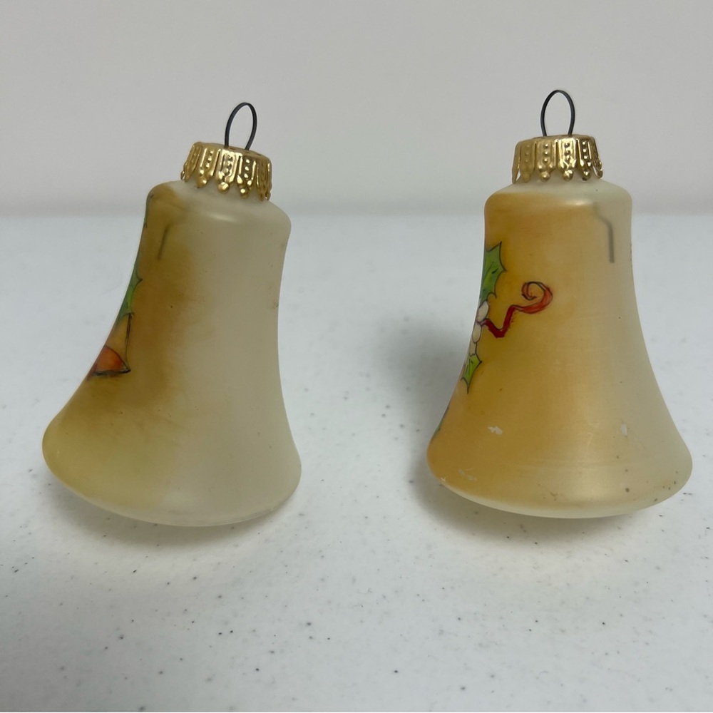 VTG Frosted Glass Hand Painted Bell Christmas Ornaments Set of 2 West Germany - Picture 2 of 10